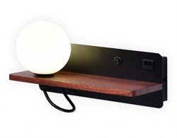 Ambrella Настенный светильник с выключателем, USB портом и полкой FW521 BK/DW черный/темное дерево G9 max 40W 280*100*125 (лампа LED G9 5W 4200K в ком FW521 - фото 107410