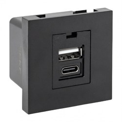 Розетка USB A+C, 2.1А, 2 гнезда, без индикатора, черная, матовая EKF E2MR2B-21USB-10-AC - фото 117609