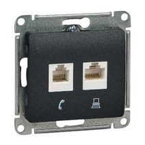 GLOSSA РОЗЕТКА двойная RJ11+RJ45, кат.5E, механизм, АНТРАЦИТ - фото 12638