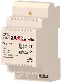 Zamel Трансформатор напряжения 230VAC/12VAC 15VA IP20 на DIN рейку 3мод - фото 15476