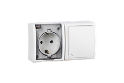 Simon 15 Aqua Белый Блок: Розетка 2P+E Schuko 16А 250В + выключатель проходной 10А 250В, IP54 - фото 23544