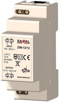 Zamel Блок питания импульсный 230VAC/12VDC 1200мА IP20 на DIN рейку 2мод - фото 25176