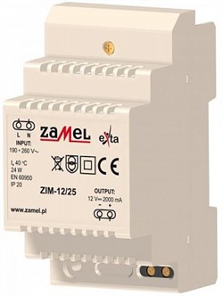 Zamel Блок питания импульсный 230VAC/12VDC 2500мА IP20 на DIN рейку 3мод - фото 25177