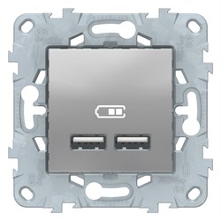 Розетка USB 2-ая (для подзарядки), Schneider Electric, Серия Unica New, Алюминий - фото 26786