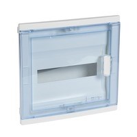 Шкаф распределительный, встраиваемый с синей полупрозрачной закруглённой дверцей 1 ряд 12+2 модуля IP30. Цвет Белый. Legrand Nedbox(Легранд Недбокс).001421 - фото 28975