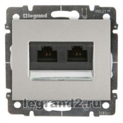 Розетка RJ45 - 2 разъема 
                        Legrand Galea Life Кат.6 с лицевой панелью (титан) - фото 32450