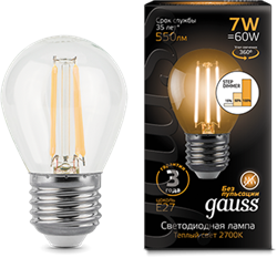Лампа Gauss LED Filament Globe E27 7W 2700K step dimmable 1/10/50 - фото 33836