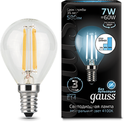 Лампа Gauss LED Filament Globe E14 7W 4100K step dimmable 1/10/50 - фото 33837