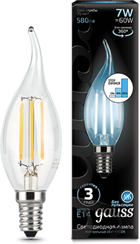 Лампа Gauss LED Filament Candle tailed E14 7W 4100K step dimmable 1/10/50 - фото 33839