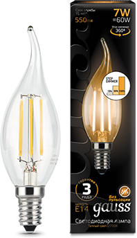 Лампа Gauss LED Filament Candle tailed E14 7W 2700K step dimmable 1/10/50 - фото 33840