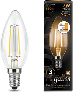 Лампа Gauss LED Filament Candle E14 7W 2700К step dimmable 1/10/50 - фото 33842