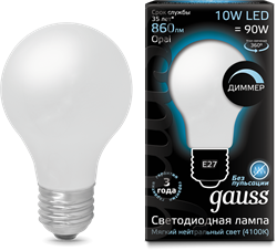 Лампа Gauss LED Filament A60 OPAL dimmable E27 10W 4100К 1/10/40 - фото 33849