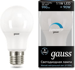 Лампа Gauss LED A60-dim E27 11W 4100К диммируемая 1/10/50 - фото 33856