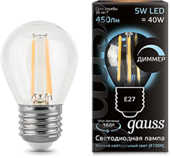Лампа Gauss LED Filament Globe dimmable E27 5W 4100K 1/10/50 - фото 33858