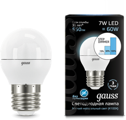 Лампа Gauss LED Globe E27 7W 4100K step dimmable 1/10/100 - фото 33865
