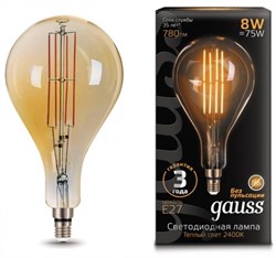 Лампа Gauss LED Vintage Filament A160 8W E27 160*300mm Golden 780lm 2400K 1/6 - фото 33881