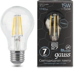 Лампа Gauss LED Filament Graphene A60 E27 15W 4100К 1/10/40 - фото 33888