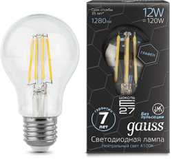 Лампа Gauss LED Filament Graphene A60 E27 12W 4100К 1/10/40 - фото 33889