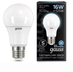 Лампа Gauss LED A60 16W E27 4100K 1/10/50 - фото 33890