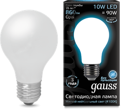 Лампа Gauss LED Filament A60 OPAL E27 10W 4100К 1/10/40 - фото 33898