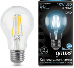 Лампа Gauss LED Filament A60 E27 10W 4100К 1/10/40 - фото 33902