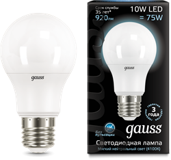 Лампа Gauss LED A60 10W E27 4100K 1/10/50 - фото 33904