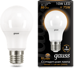 Лампа Gauss LED A60 10W E27 3000K 1/10/50 - фото 33905