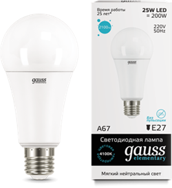 Лампа Gauss LED Elementary A67 25W E27 4100K 1/10/50 - фото 33907
