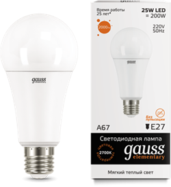 Лампа Gauss LED Elementary A67 25W E27 3000K 1/10/50 - фото 33908