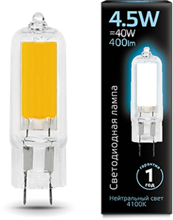 Лампа Gauss LED G4 AC220-240V 4.5W 4100K Glass 1/10/200 - фото 33951