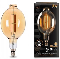 Лампа Gauss LED Vintage Filament BT180 8W E27 180*360mm Golden 780lm 2400K 1/6 - фото 34059
