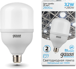 Лампа Gauss Elementary LED T100 E27 32W 2600lm 180-240V 4000K 1/20 - фото 34073