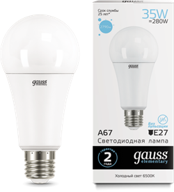 Лампа Gauss LED Elementary A67 35W E27 2790lm 6500K 1/10/50 - фото 34076
