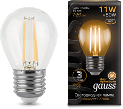 Лампа Gauss LED Filament Шар E27 11W 720lm 2700K 1/10/50 - фото 34079