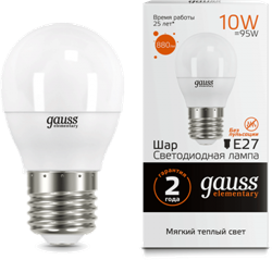 Лампа Gauss LED Elementary Globe 10W E27 3000K 1/10/100 - фото 34087