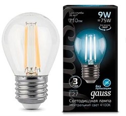 Лампа Gauss LED Filament Globe E27 9W 4100K 1/10/50 - фото 34095