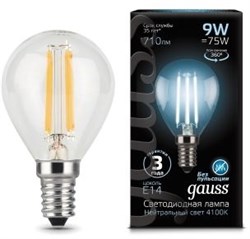 Лампа Gauss LED Filament Globe E14 9W 4100K 1/10/50 - фото 34097