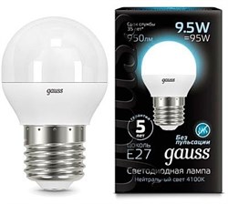 Лампа Gauss LED Globe E27 9.5W 4100K 1/10/50 - фото 34103