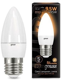 Лампа Gauss LED Candle E27 9.5W 3000К 1/10/50 - фото 34110