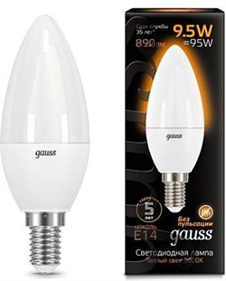 Лампа Gauss LED Candle E14 9.5W 3000К 1/10/50 - фото 34112