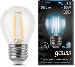 Лампа Gauss LED Filament Globe E27 7W 4100K 1/10/50 - фото 34119