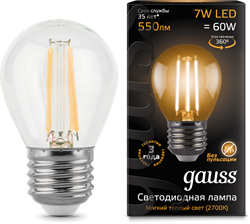 Лампа Gauss LED Filament Globe E27 7W 2700K 1/10/50 - фото 34120