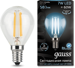 Лампа Gauss LED Filament Globe E14 7W 4100K 1/10/50 - фото 34121