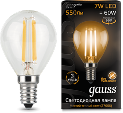 Лампа Gauss LED Filament Globe E14 7W 2700K 1/10/50 - фото 34122