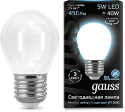 Лампа Gauss LED Filament Globe OPAL E27 5W 4100K 1/10/50 - фото 34123