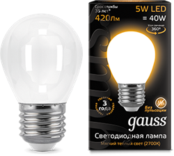 Лампа Gauss LED Filament Globe OPAL E27 5W 2700K 1/10/50 - фото 34124