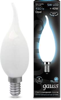 Лампа Gauss LED Filament Candle Tailed OPAL E14 5W 4100К 1/10/50 - фото 34129