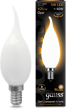 Лампа Gauss LED Filament Candle Tailed OPAL E14 5W 2700К 1/10/50 - фото 34130