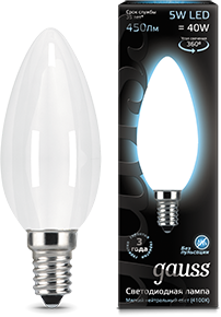 Лампа Gauss LED Filament Candle OPAL E14 5W 4100К 1/10/50 - фото 34133