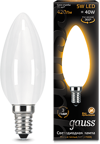 Лампа Gauss LED Filament Candle OPAL E14 5W 2700К 1/10/50 - фото 34134
